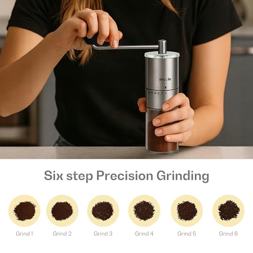 IBELL GRINDX6 Manual Coffee Grinder with Glass Jar, 6 Adjustable Settings, Stainless Steel, Detachable Handle, Ceramic Conical Burrs, Whole Beans, Drip Coffee, Espresso (Silver) - Image 4