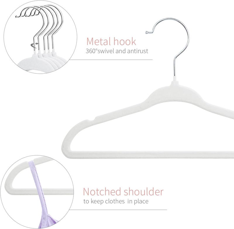 ManGotree 10 Pack (28cm) Baby Velvet Hangers, Infant and Toddler Hangers, No-Slip Children Hangers, Ultra-Slim Space Saving Kids Hangers, Sturdy &urable Clothes Hangers. (White) - Image 3