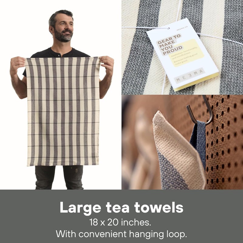 MEEMA Kitchen Towels and Dishcloths Sets of 4  Large 20 x 28 Inch  Upcycled Cotton Tea Towel  Super Absorbent Cotton Dish Towels for Kitchen  Charcoal Stripes  Hand Towels - Image 5