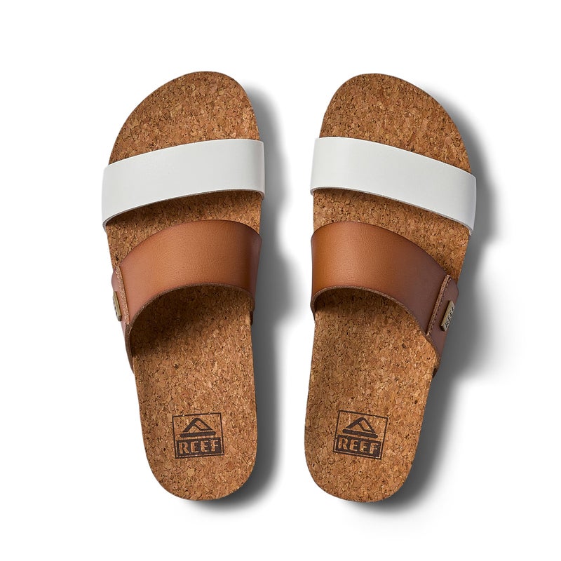 REEF Cushion Vista Womens Fashion Slide Sandal, Vegan Leather Strap, Ultra Soft Cushion Footbed, White Duo, 6 - Image 3