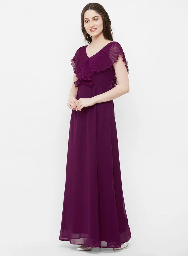 Mish V Neck Plisse A-Line Maxi Dress