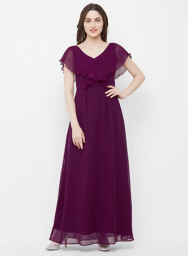 Mish V Neck Plisse A-Line Maxi Dress