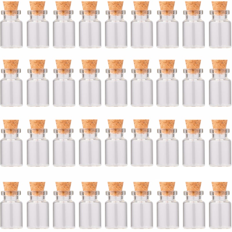 MaxMau 36PCS Tiny Glass Bottles with Corks and Eye Screws,3ml Cute Little Jars Cork Stoppers Vials for Crafting Project Wedding Favors - Image 1