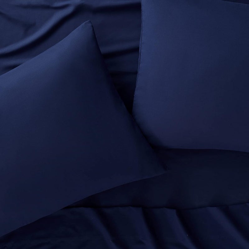 Serta Simply Clean Super Soft Hypoallergenic Stain Resistant Deep Pocket 3 Pieces Solid Bed Sheet Set, Twin XL, Navy - Image 2