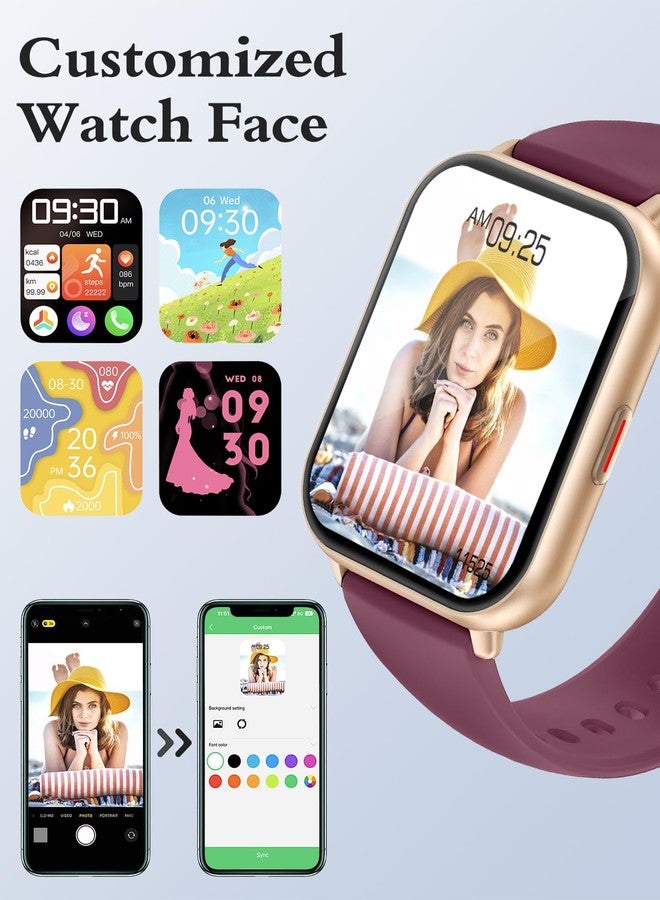 RUIMEN Smart Watches for Men Women (Answer/Make Calls, 2 Bands Included), 1.8" Smartwatch for iOS/Android Phones, Fitness Tracker Heart Rate/Sleep Monitor Digital Watch Waterproof Purple - Image 2