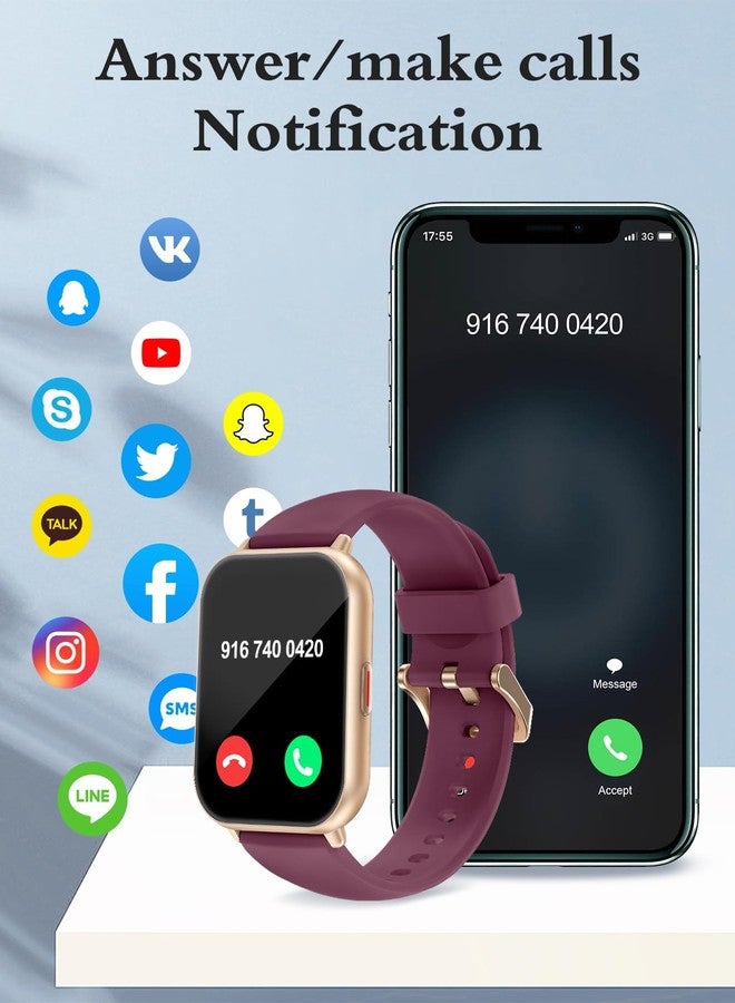 RUIMEN Smart Watches for Men Women (Answer/Make Calls, 2 Bands Included), 1.8" Smartwatch for iOS/Android Phones, Fitness Tracker Heart Rate/Sleep Monitor Digital Watch Waterproof Purple - Image 3