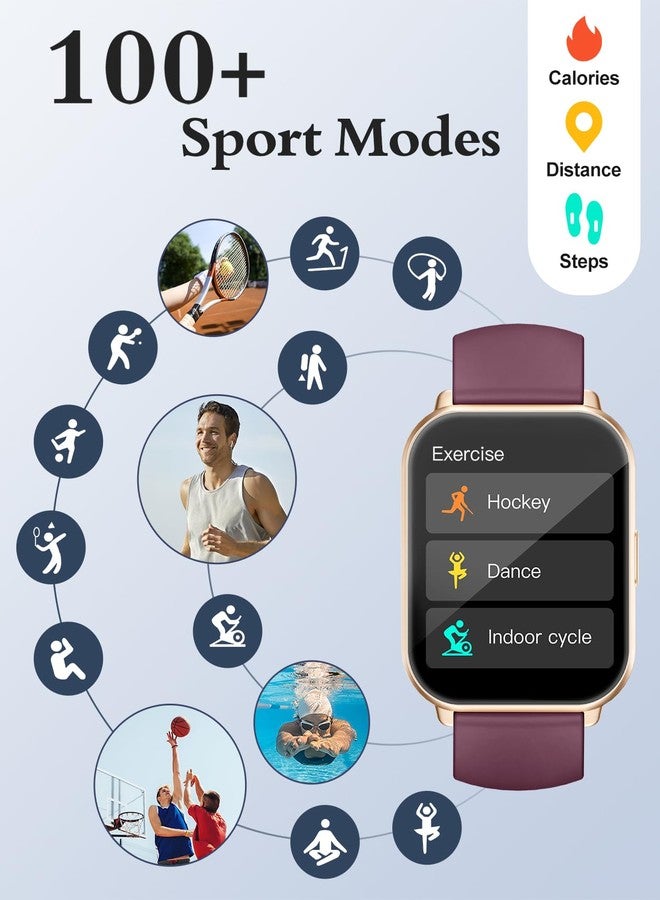 RUIMEN Smart Watches for Men Women (Answer/Make Calls, 2 Bands Included), 1.8" Smartwatch for iOS/Android Phones, Fitness Tracker Heart Rate/Sleep Monitor Digital Watch Waterproof Purple - Image 4