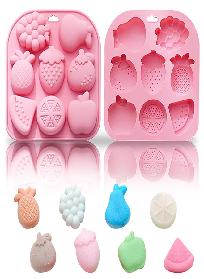 Ysqool 9-Cavity Fruit Shaped Silicone Mold for Chocolate and Candy - Includes Grape, Strawberry, Apple, Pineapple Designs - Non-Stick, Pink Silicone Mold for DIY Baking,Snacks, Ice Cubes,Jello and Crafts - Image 1