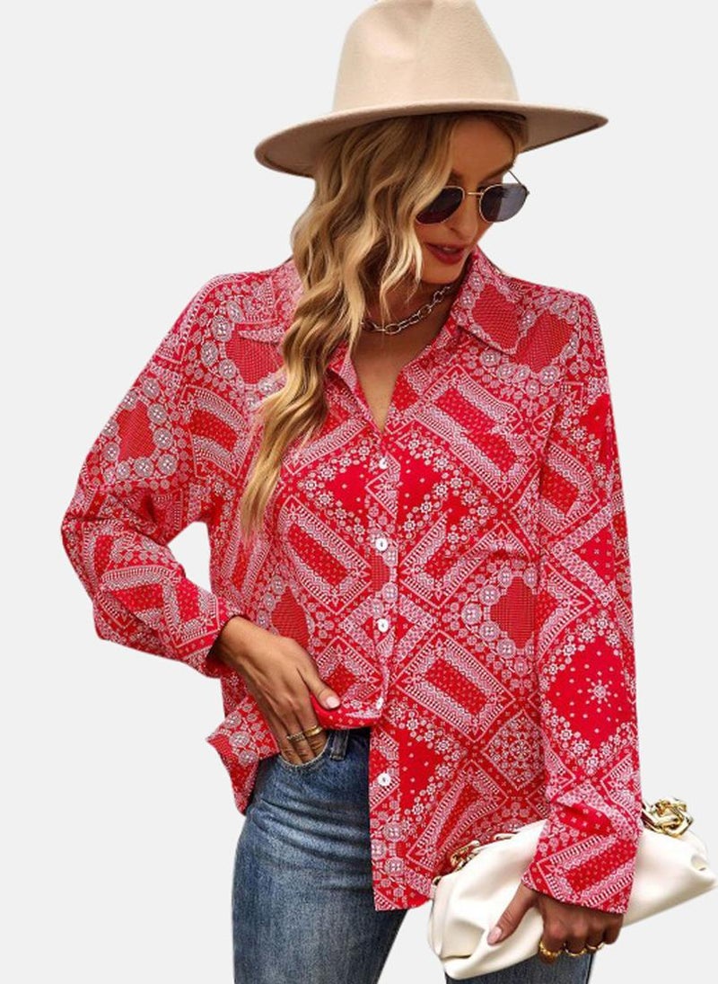 يونيكي قميص بياقة مطبوعة باللون الكستنائي - Image 4