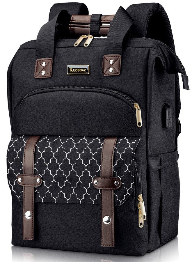 Kuosdaz Backpack for Women, School Backpacks for Teen Girls, Large Wide Open Backpack with USB Charging Port, 15.6 Inch Work Laptop Backpack, Black - Image 1