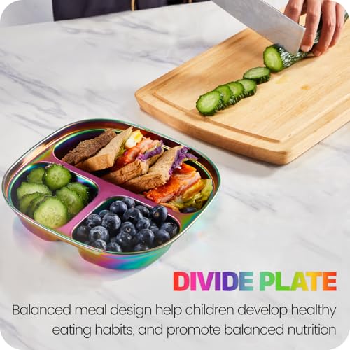 MIMORE Stainless Steel Kids Plates - 5 Pack Toddler Plates with Lids - Non Toxic & Divided - Image 3