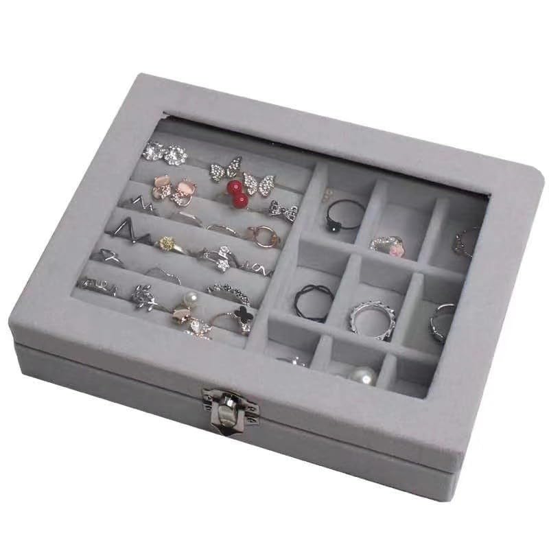 YouBella Jewellery Organisers Gifts Velvet Clear Lid Portable Home Jwell organizer Storage Box Case with Dividers Container for Rings, Earrings, Necklace for girls and women (Grey) - Image 4