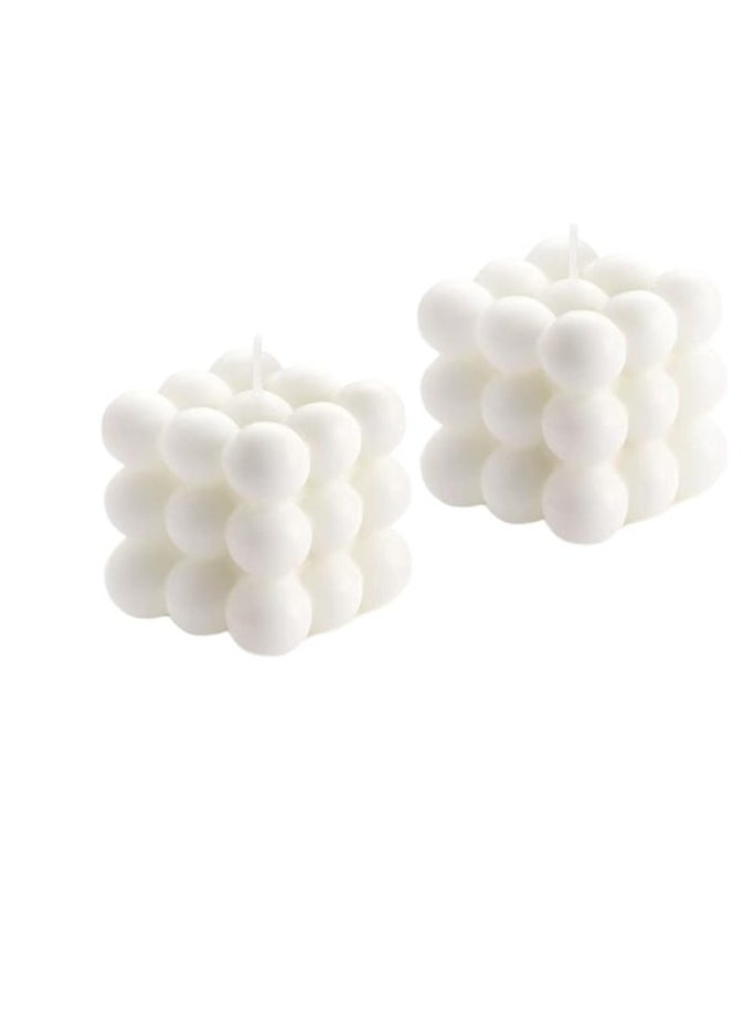 PCS 2PCS Bubble Candles Vanilla Scented Aesthetic Cube Candle, Soy Wax Cool Shaped Candles, Home Office Danish Pastel Trendy Room Floating Shelves Decor Small Decorative Candles  - Image 1
