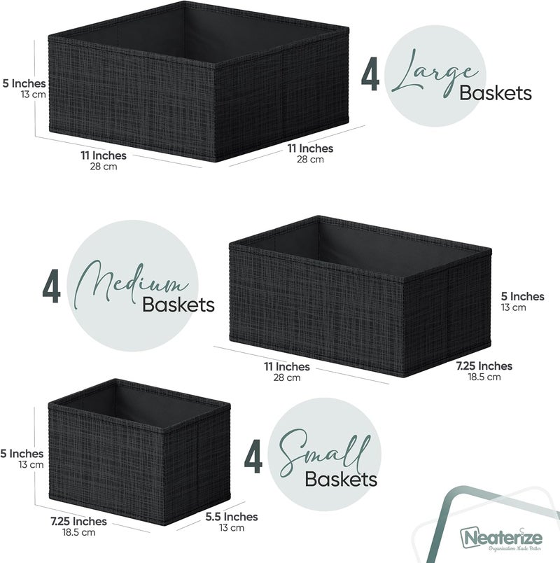 NEATERIZE Drawer Organizer Clothes Set of 12 Black - Dresser Organizer For Nursery, Bedroom, Closet - Image 2