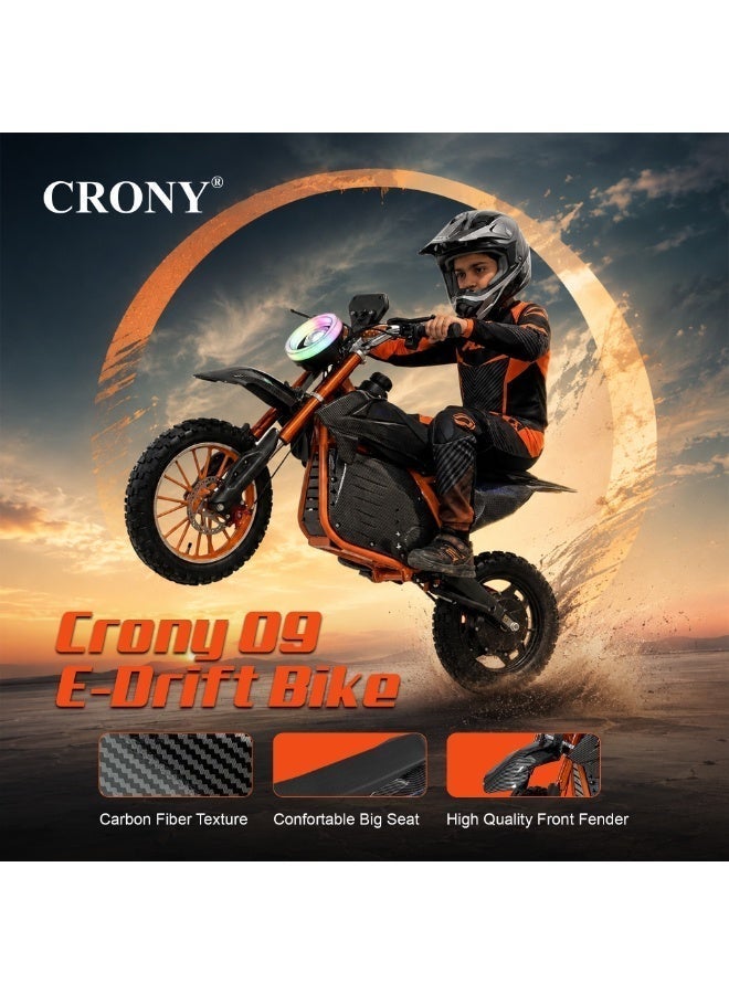 CRONY‑09 Kids Electric Dirt Bike, 500W Off‑Road Motorcycle, Aluminum Alloy Frame, Dual Suspension & Dual Disc Brakes, 28KM/H Max Speed, Bluetooth Speaker for Children Red Spider Pattern - Image 2