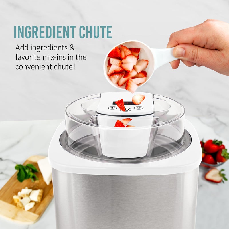 Nostalgia 2-Quart Electric Ice Cream Maker â€“ Make Homemade Ice Cream, Gelato, Sorbet & Frozen Yogurt â€“ No Salt/Ice Needed, Digital Controls, Mix-In Chute & Freezing Gel Canister â€“ Stainless & White - Image 5