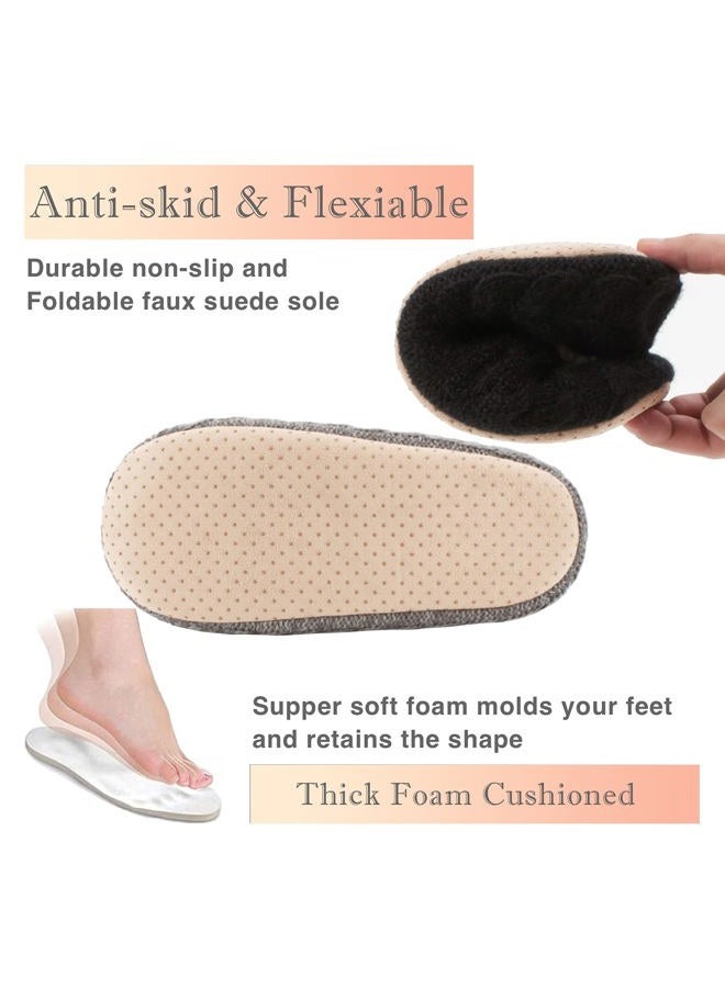 Cozylook 2-Pair Women's Soft Sole Slipper Socks with Grippers, Thick Warm Cozy Sherpa Lined Home Socks Set, Cable Knitted Non-slip Fluffy Winter House Bedroom Slippers, 2-pk Cable Knit (Black & Grey - Image 5