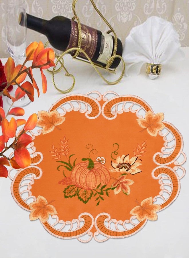 Simhomsen Embroidered Pumpkins Orange Round Doily Placemats for Fall, Autumn and Thanksgiving (Round 15 Inches (Set of 4)) - Image 3