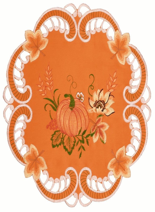 Simhomsen Embroidered Pumpkins Orange Round Doily Placemats for Fall, Autumn and Thanksgiving (Round 15 Inches (Set of 4)) - Image 1
