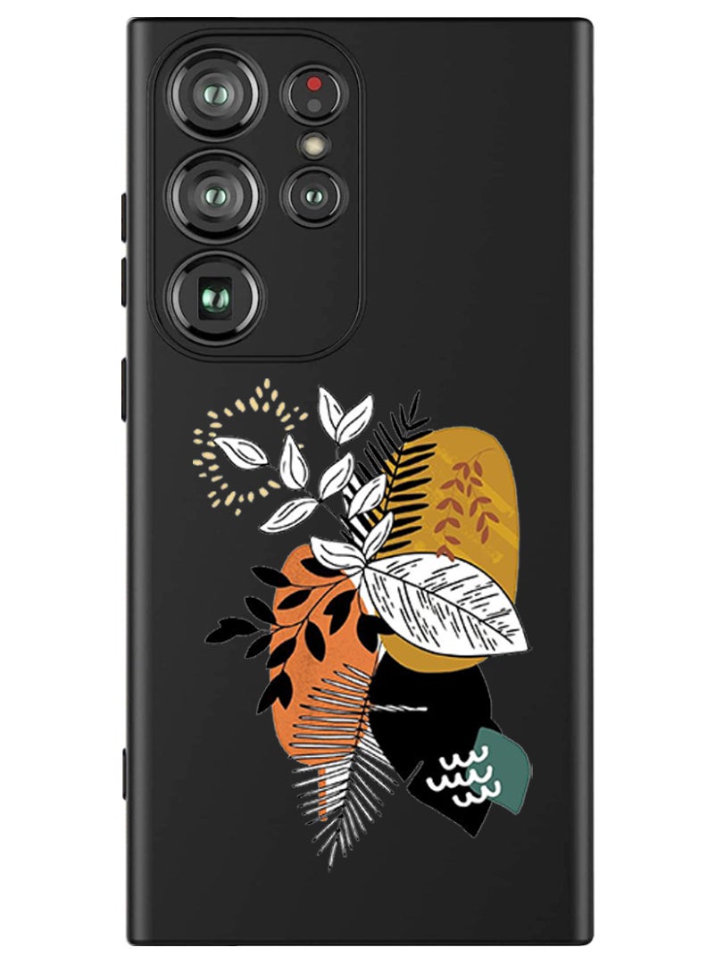 Theodor Protective Slim Fit Case Liquid Silicone Cover with Full Body Protection Anti-Scratch Shockproof Case For Samsung Galaxy S24 Ultra (Black) - leaves - Image 1