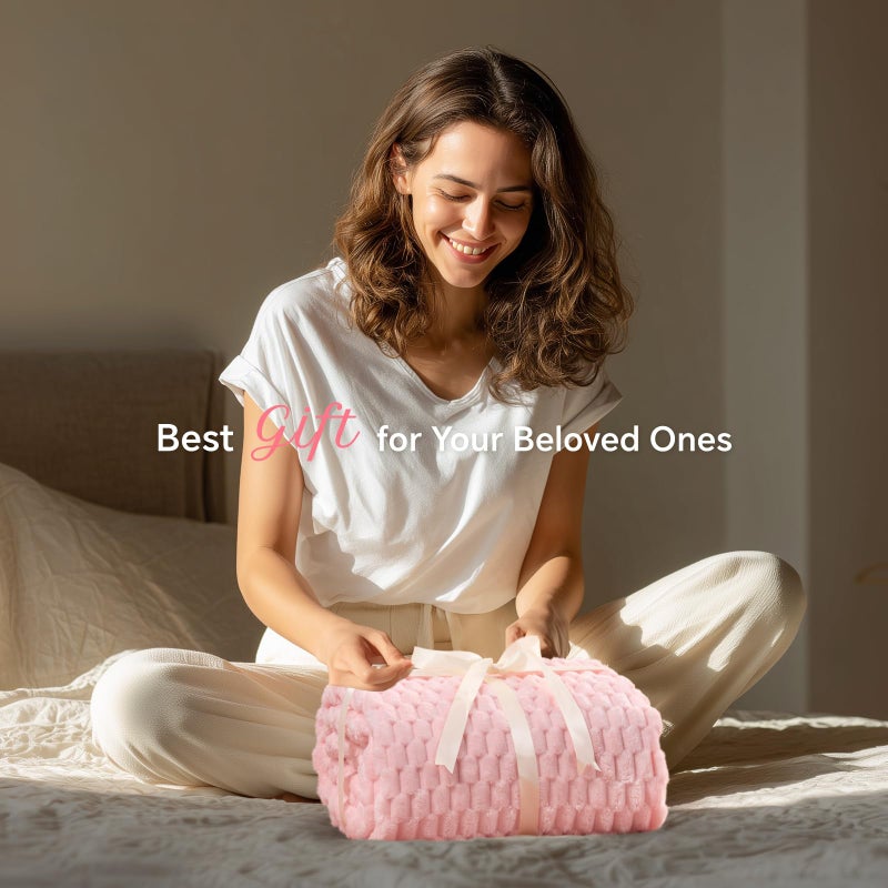 BEDELITE Fleece Decorative Blanket - 3D Jacquard Pink Throw Blankets for Women's Couch & Bed, Soft and Cozy Warm Plush Fluffy Blanket, Cute Birthday Gift for Women, 50x60 Inches - Image 2