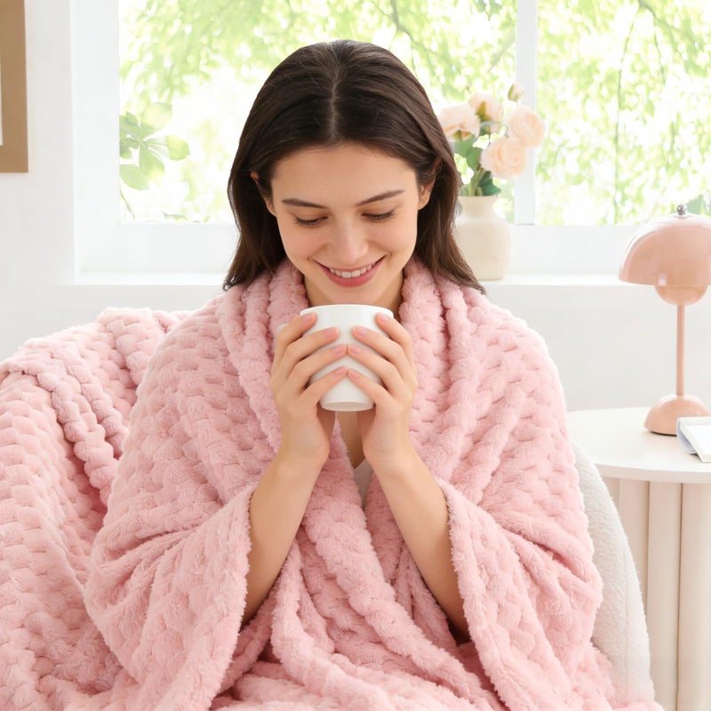 BEDELITE Fleece Decorative Blanket - 3D Jacquard Pink Throw Blankets for Women's Couch & Bed, Soft and Cozy Warm Plush Fluffy Blanket, Cute Birthday Gift for Women, 50x60 Inches - Image 4