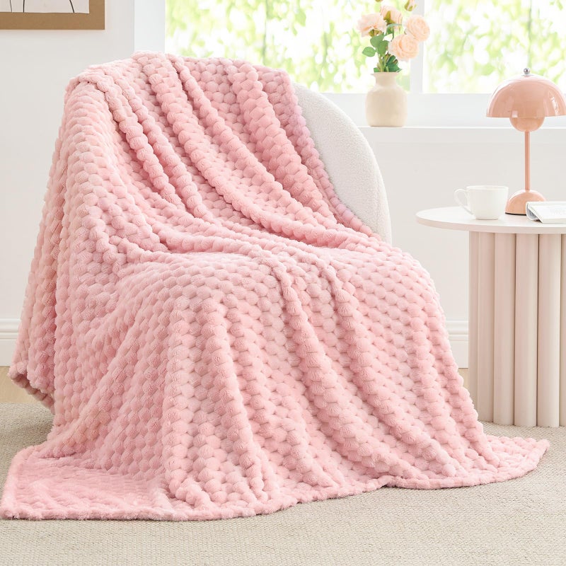 BEDELITE Fleece Decorative Blanket - 3D Jacquard Pink Throw Blankets for Women's Couch & Bed, Soft and Cozy Warm Plush Fluffy Blanket, Cute Birthday Gift for Women, 50x60 Inches - Image 1