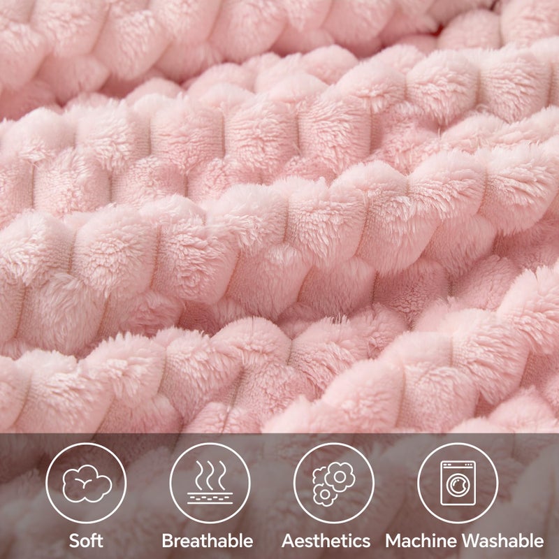 BEDELITE Fleece Decorative Blanket - 3D Jacquard Pink Throw Blankets for Women's Couch & Bed, Soft and Cozy Warm Plush Fluffy Blanket, Cute Birthday Gift for Women, 50x60 Inches - Image 3