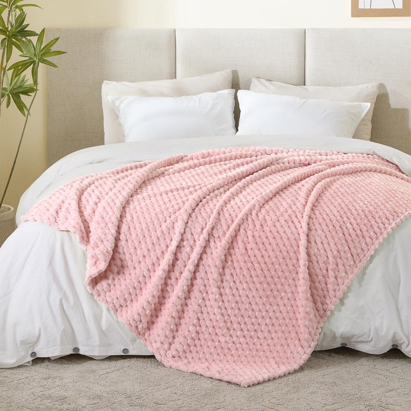 BEDELITE Fleece Decorative Blanket - 3D Jacquard Pink Throw Blankets for Women's Couch & Bed, Soft and Cozy Warm Plush Fluffy Blanket, Cute Birthday Gift for Women, 50x60 Inches - Image 5