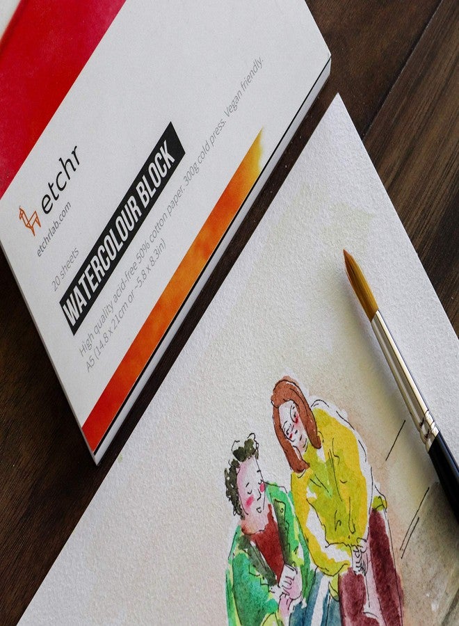 ETCHR Watercolor Paper Block - A4 Professional Cotton Watercolor Block Cold Press 300g (140 lb) - Cold Press Watercolor Cotton Paper Block - Warp Resistant Watercolor Paper Block - Image 5