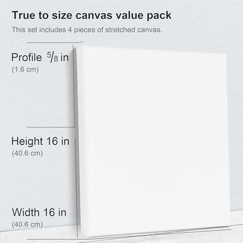 PHOENIX Stretched Canvas for Painting 16x16 Inch/4 Value Pack, 8 Oz Triple Primed 5/8 Inch Profile 100% Cotton White Blank Canvas, Square Framed Canvas for Oil Acrylic & Pouring Art - Image 3