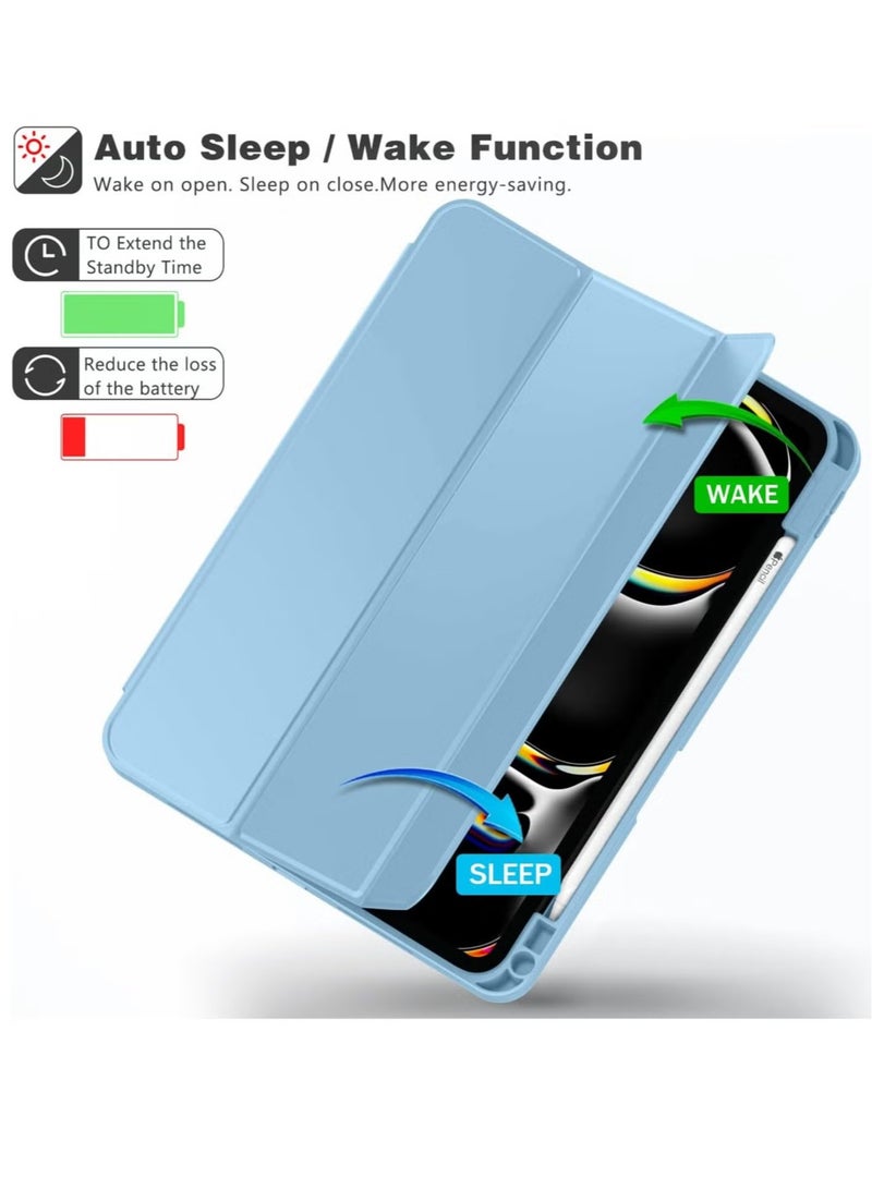 2024 iPad Pro 11" Case (M4, 5th Gen) - Smart Case with Pencil Holder, Touch ID Support, Auto Wake/Sleep Function (Azure Blue) - Image 4