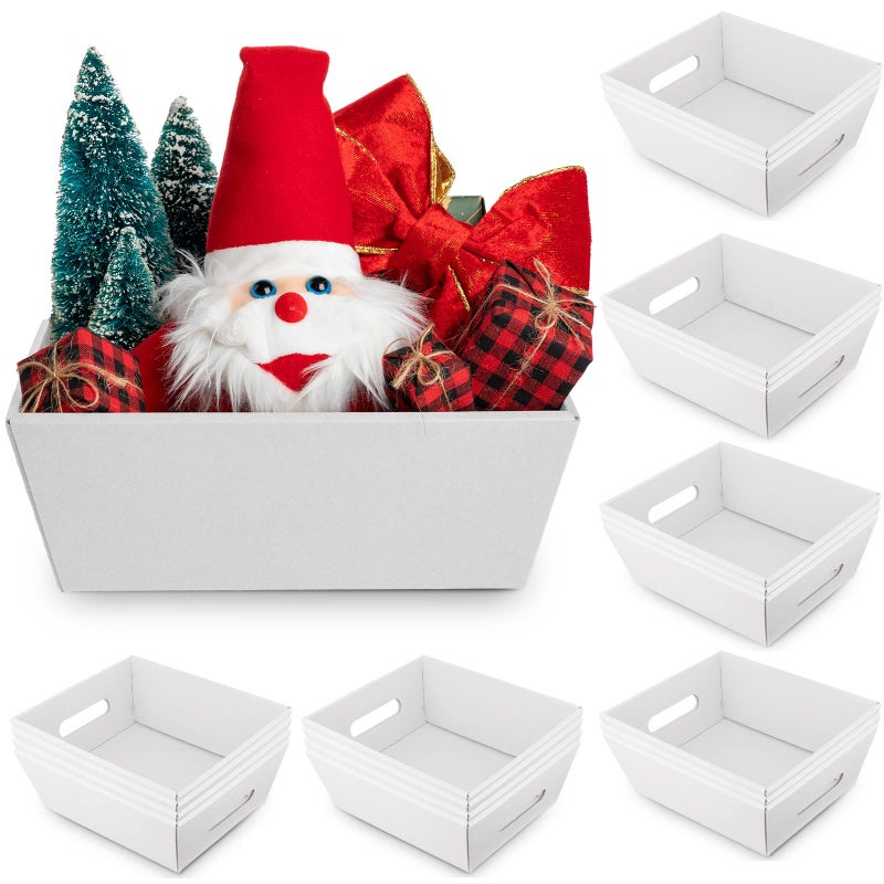 Fainne 20 Pcs Valentines 10 x 8 Empty Gift Baskets Kraft Cardboard Baskets with Handles Bulk Empty Gift Trays Containers for Valentines Wedding Holiday Basket Stuffer DecorWhite