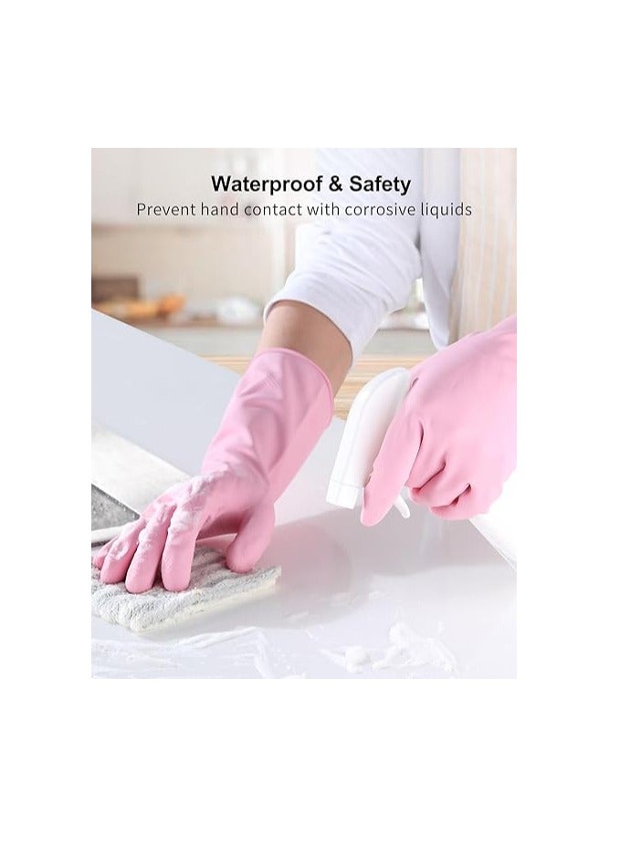 ON MART Gloves For Washing Dishes, Reusable Cleaning Dishwashing Rubber Hand Glove, Stretchable Gloves for Washing, Cleaning Long Dish Glove, Household Chores, Hygienic Cleaning of Kitchen Accessories, (pink) - Image 3