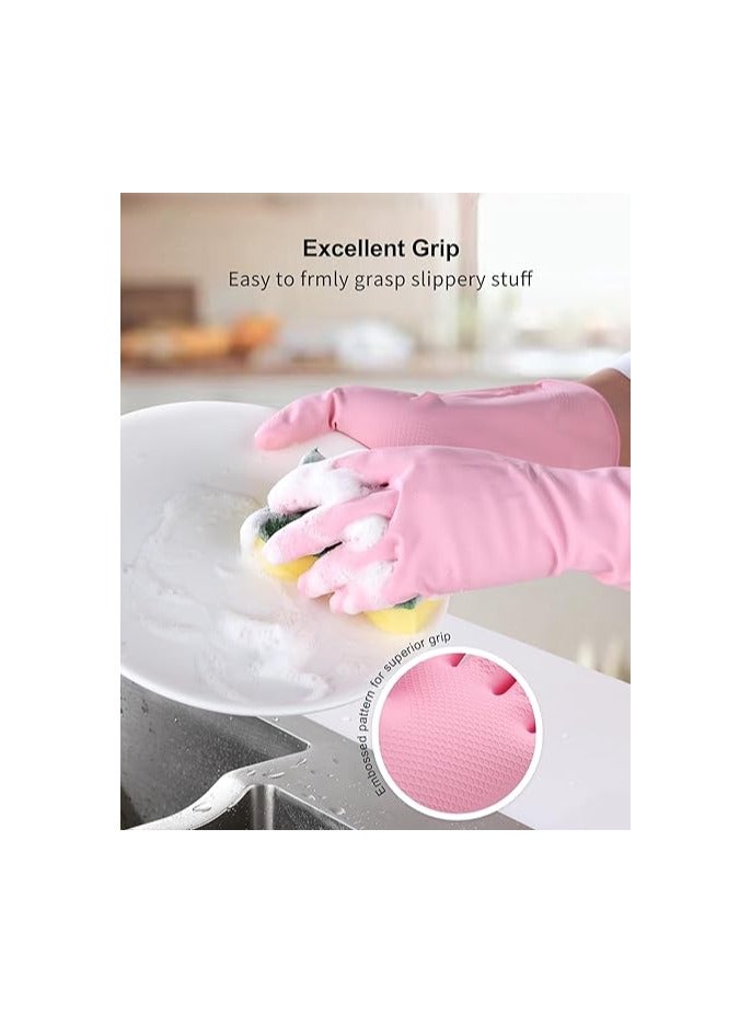 ON MART Gloves For Washing Dishes, Reusable Cleaning Dishwashing Rubber Hand Glove, Stretchable Gloves for Washing, Cleaning Long Dish Glove, Household Chores, Hygienic Cleaning of Kitchen Accessories, (pink) - Image 4