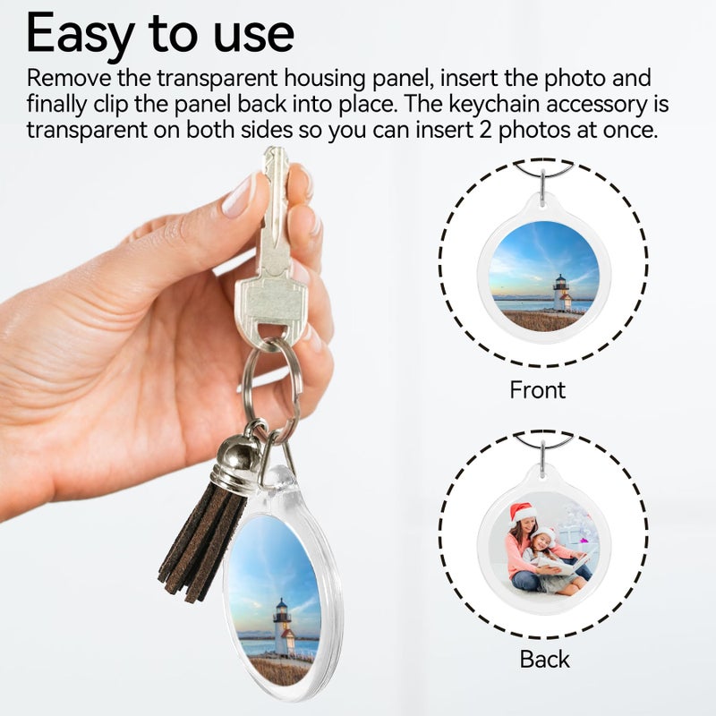 Philbinden 20 Set Acrylic Photo Keychain-Clear Picture Frame Keychain with Tassels,Blanks Snap in Insert Picture Frame Keychain (Round), Large - Image 5