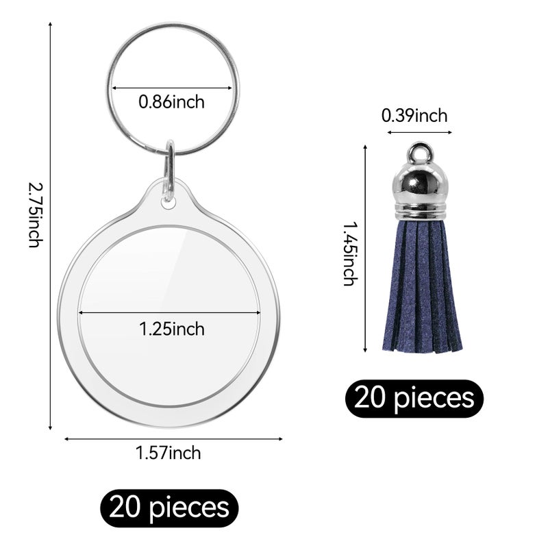 Philbinden 20 Set Acrylic Photo Keychain-Clear Picture Frame Keychain with Tassels,Blanks Snap in Insert Picture Frame Keychain (Round), Large - Image 2