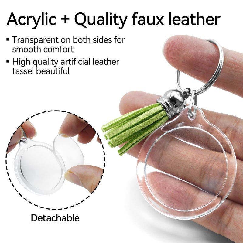 Philbinden 20 Set Acrylic Photo Keychain-Clear Picture Frame Keychain with Tassels,Blanks Snap in Insert Picture Frame Keychain (Round), Large - Image 3