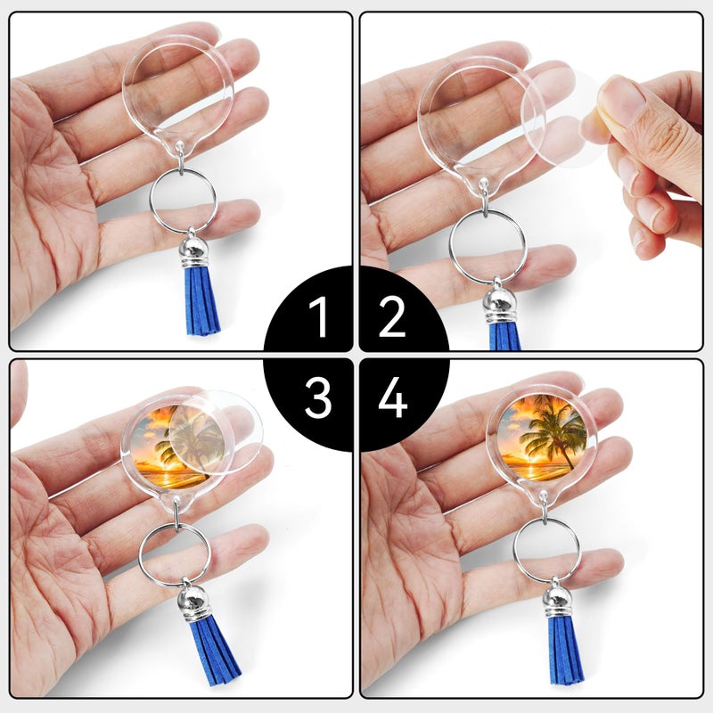 Philbinden 20 Set Acrylic Photo Keychain-Clear Picture Frame Keychain with Tassels,Blanks Snap in Insert Picture Frame Keychain (Round), Large - Image 4