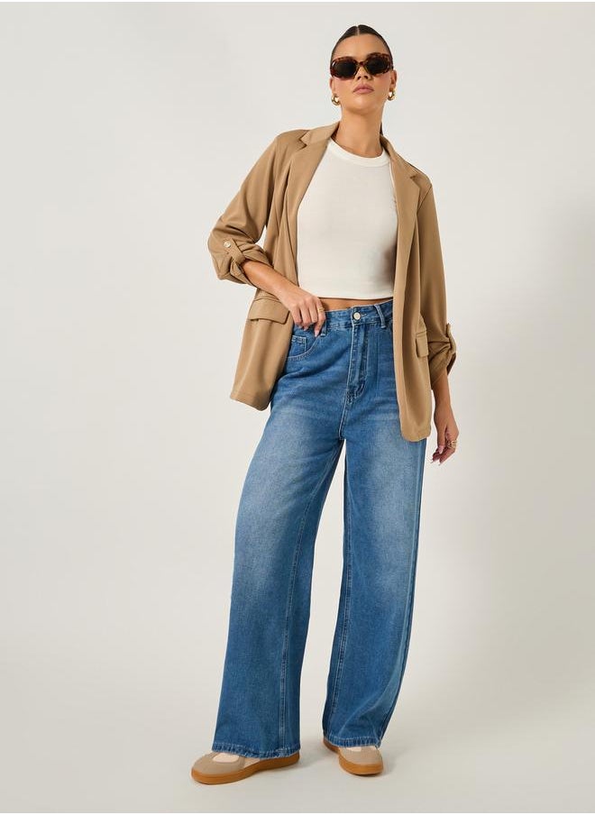 Styli High Rise Straight Fit Faded Jeans  - Image 1