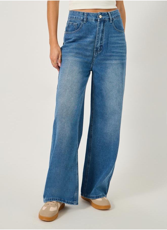 Styli High Rise Straight Fit Faded Jeans  - Image 2