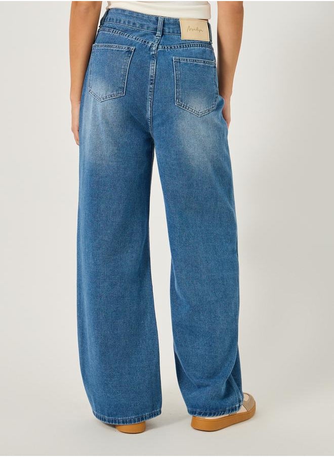 Styli High Rise Straight Fit Faded Jeans  - Image 4