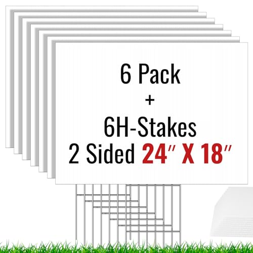 IKAYAS 6 Pack Blank Yard Signs with Stakes 24X18inch, IKAYAS 24X18inch Large Size White Garden Yard Signs Yard Sale Signs Corrugated Plastic Signs for Party Decorations, Garage Sale, Guidepost, Open House - Image 1