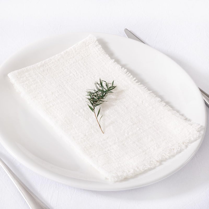 MLMC 10 Pack Ivory White Linen Napkins Boho Washable Cloth Napkins with Fringe Reusable Rustic Gauze Dinner Table Decor 1717 for Wedding Party Bridal Baby Shower Spring Decor - Image 3