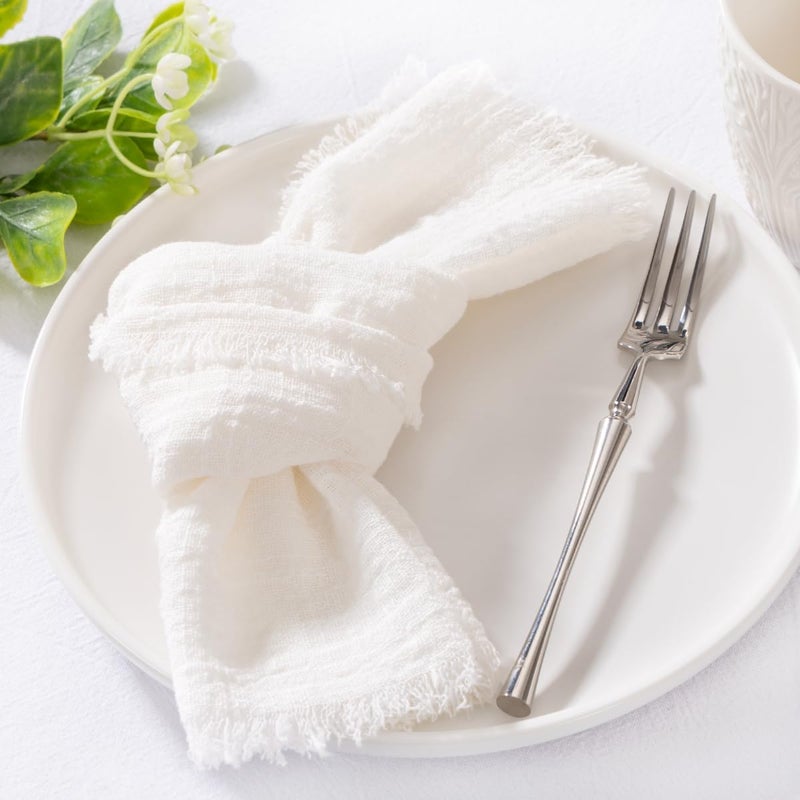 MLMC 10 Pack Ivory White Linen Napkins Boho Washable Cloth Napkins with Fringe Reusable Rustic Gauze Dinner Table Decor 1717 for Wedding Party Bridal Baby Shower Spring Decor - Image 2