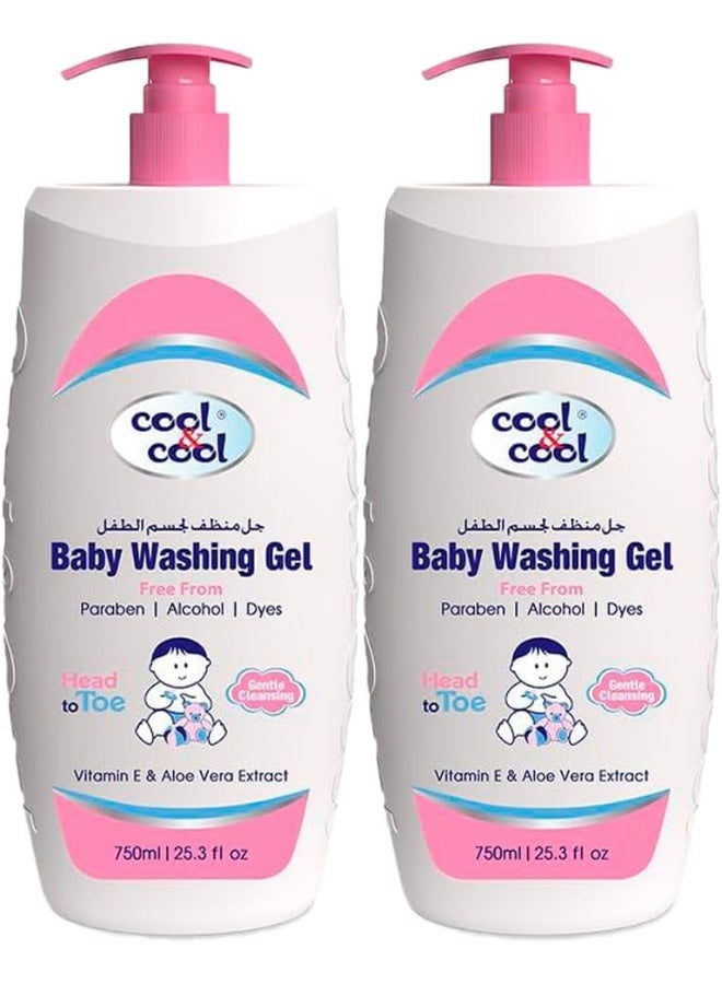 Cool & Cool Pack Of 2 Vitamin-E And Aloe Vera Extract With Extra Mild Formula Baby Washing Gel- 750Ml Head to Toe Baby Bath, Dye Free,Tear Free, Alcohol Free,Paraben-Free, 1.5 Liters - Image 1