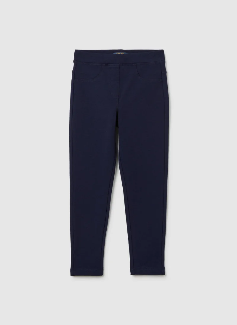 Ovs GIRLS' BLUE COTTON SLIM FIT LEGGINGS