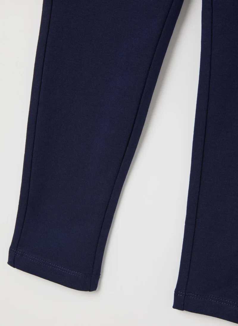 Ovs GIRLS' BLUE COTTON SLIM FIT LEGGINGS