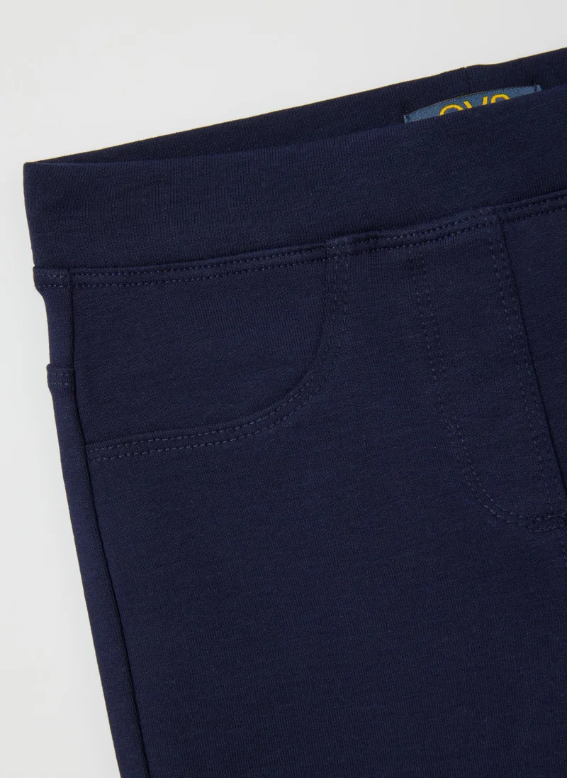 Ovs GIRLS' BLUE COTTON SLIM FIT LEGGINGS