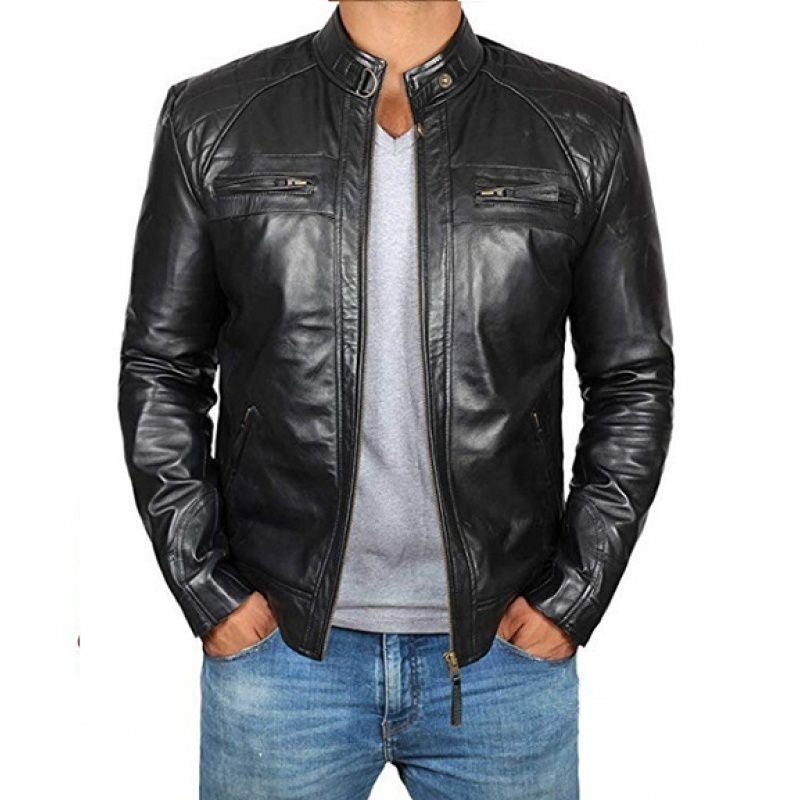 Men'S Leather Jacket Collar Punk Motorcycle Leather Jacket - Image 2